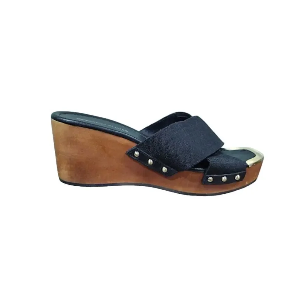 Donald J Pliner Wooden Sole‎ Platform Sandals, Black, Sz